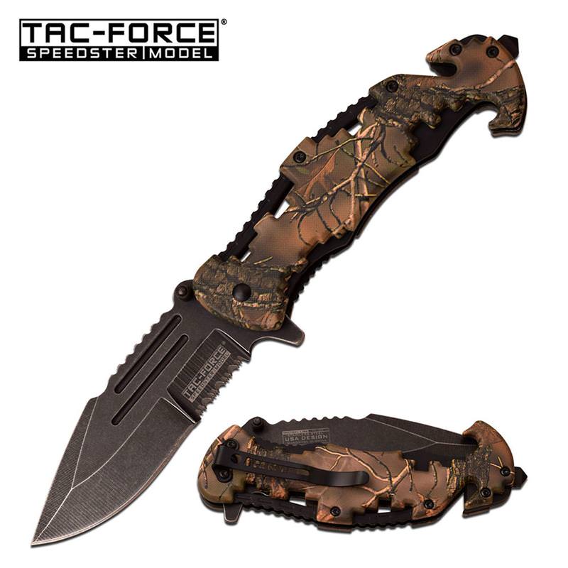 Serrated Camo Tactical Rescue Spring Assisted Folding Knife - Tophatter's Army Products & Self Defense Collectible Weapons - Tophatter Daily Deals